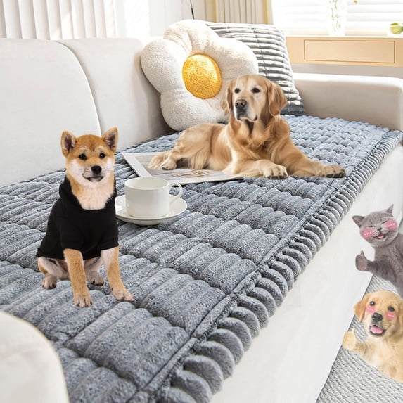 Pawcart Couch Cover, Ultra-Soft Quilted Sofa Protector, Non-Slip Washable Couch Covers for Pets, Ultra-Soft Fluffy Plush Sofa Protector for Home, Suitable for Dogs and Cats (Light Gray, 28 × 83 in)