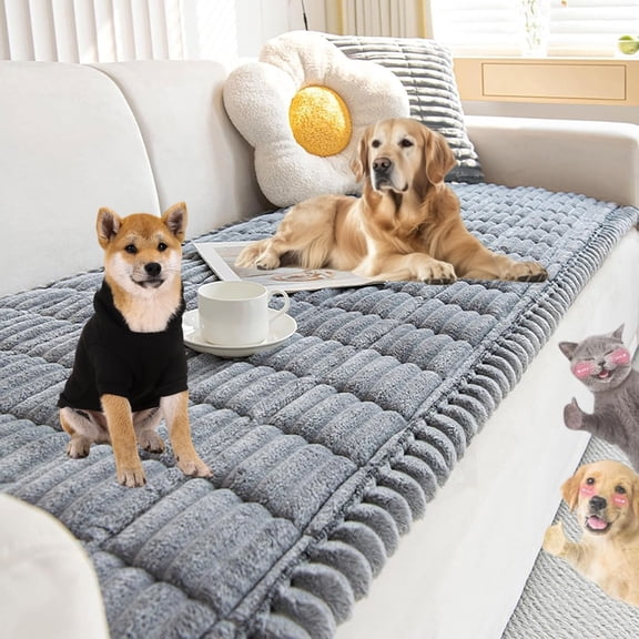Pawcart Couch Cover, Ultra-Soft Quilted Sofa Protector, Non-Slip Washable Couch Covers for Pets, Ultra-Soft Fluffy Plush Sofa Protector for Home, Suitable for Dogs and Cats (Light Gray, 28 × 28 in)