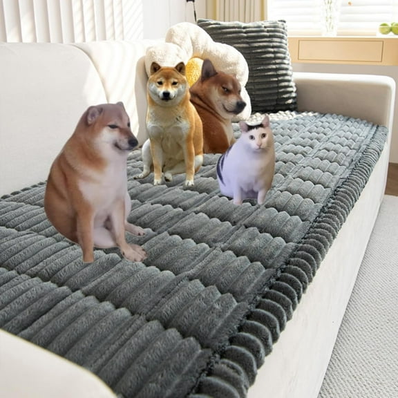 Pawcart Couch Cover, Ultra-Soft Quilted Sofa Protector, Quilted Non-Slip Protector, Machine-Washable, Pet Hair & Scratch Resistant, Suitable for Dogs and Cats (Dark Grey,28 × 59 in)