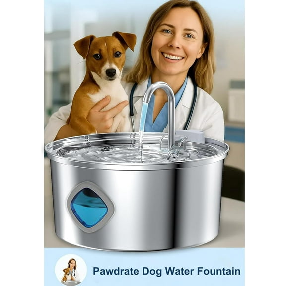 Pawdrate Dog Water Fountain, 3.2L/108oz Filtered Dog Water Bowl Dispenser, Wired Automatic Circulating Quiet No Spill Water Bowl with Quadruple Filtration for Small Dogs & Cats (2 Filters, 3.2L)