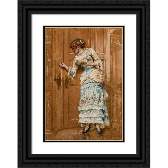 Paweł Józef Merwart 11x14 Black Ornate Wood Framed Double Matted Museum Art Print Titled: Portrait of a Woman (1881)