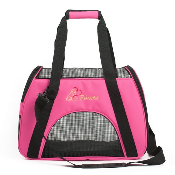 Pawer Soft-Sided Pet Carrier for Cat and Small Dog,Hot Pink Color,Medium Size,Washable Cloth Airline Approved travel tote,with 2 Mesh Opens and a Strap for Carry,Multiple Colors Available