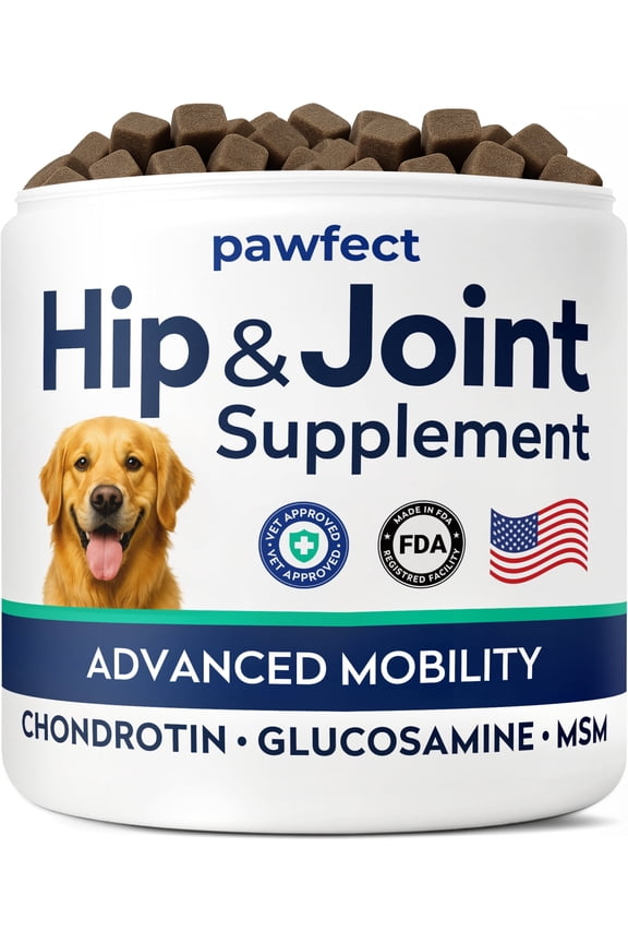 Pawfect Mobility Glucosamine Chews for Dogs - Hip & Joint Health Supplement Chews w/Omega-3, Chondroitin, MSM - Made in USA - Joint Pain Relief - Hip & Joint Care - 120ct