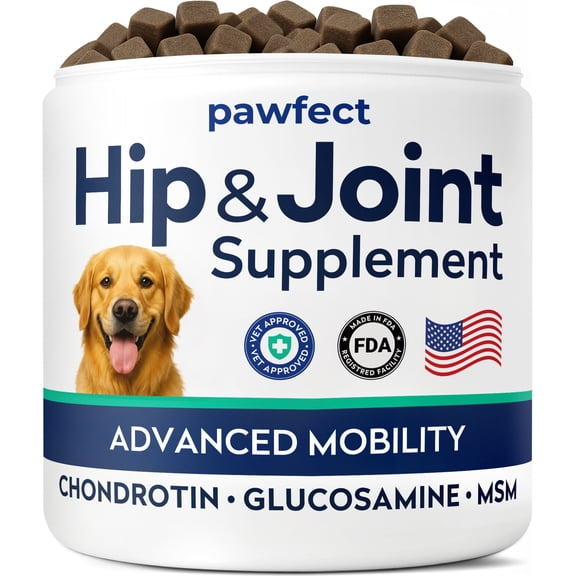 Pawfect Mobility Glucosamine Chews for Dogs - Hip & Joint Health Supplement Chews w/Omega-3, Chondroitin, MSM - Made in USA - Joint Pain Relief - Hip & Joint Care - 120ct