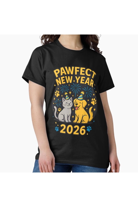 Pawfect Pet Holiday Fun New Year 2026 Celebration Unisex T Shirt, up to size 5XL