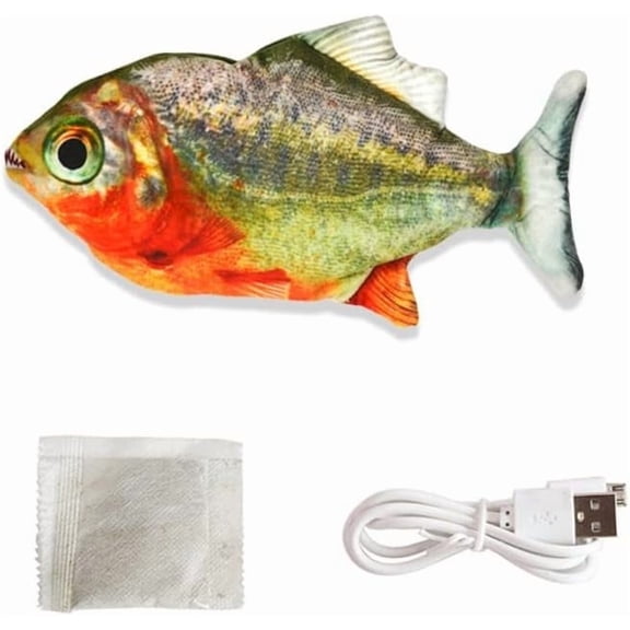 PawfectPals Touch Sensitive Realistic Green Floppy Dancing Cat Kicker Fish Toy with Catnip (Big Eyed Marine Fish)