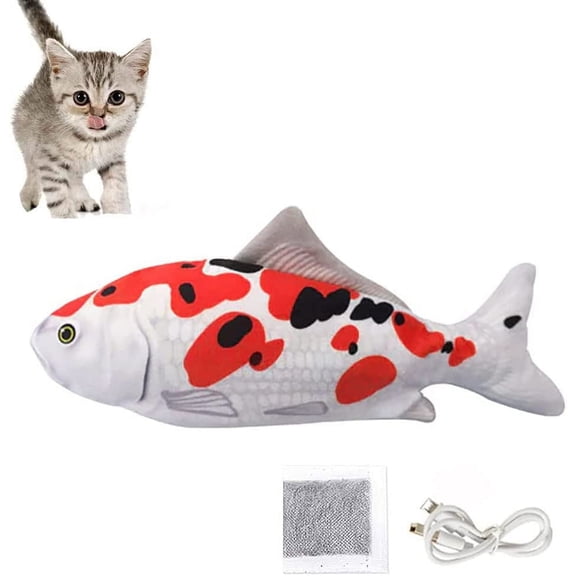 PawfectPals Touch Sensitive Realistic Spotted White Floppy Dancing Cat Kicker Fish Toy with Catnip (Koi Fish)