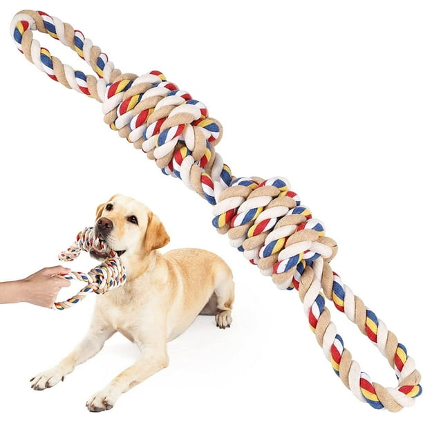 Pawfectpals Indestructible Tough Twisted Dog Chew Rope Toy Teething and Tug of War for Large Dogs Double Grip Loops and Knots