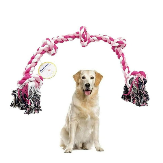Pawfectpals Tough Twisted Dog Chew Pull Rope Teething Toy for Large Dogs (5 Knots-Pink)