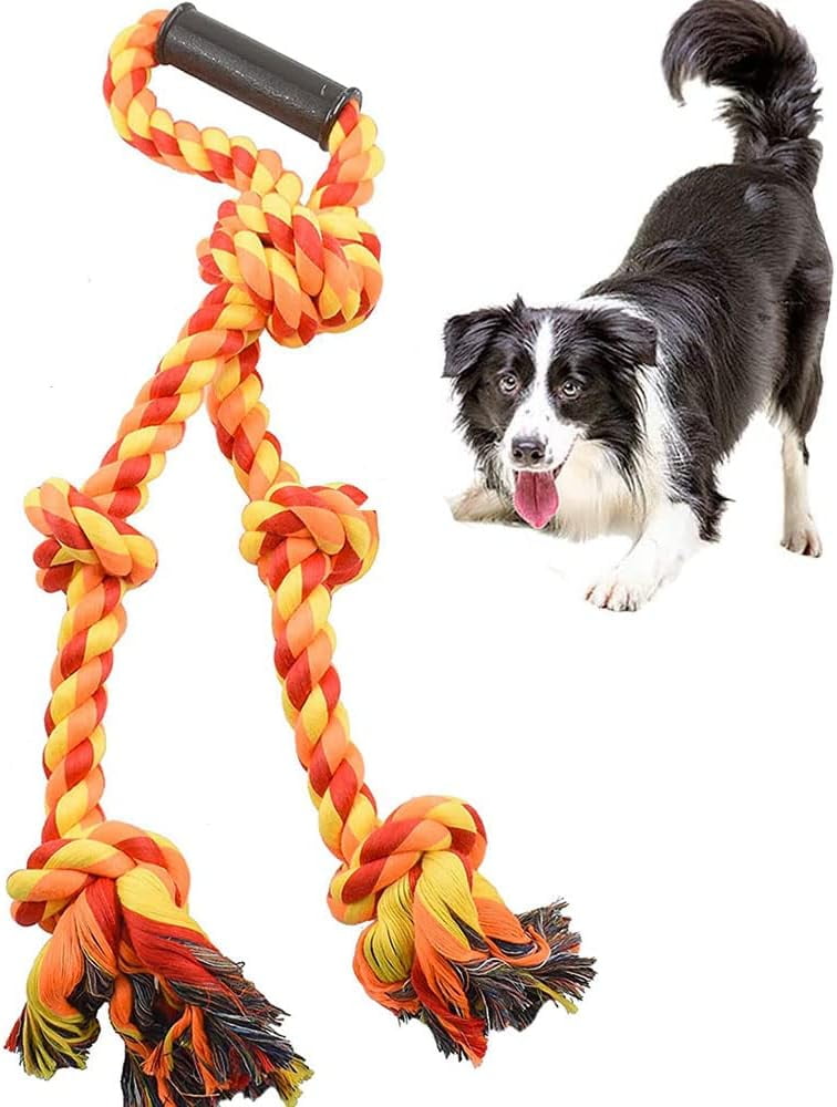 Pawfectpals Tough Twisted Dog Chew Pull Rope Teething Toy for Large dogs (Handle Orange