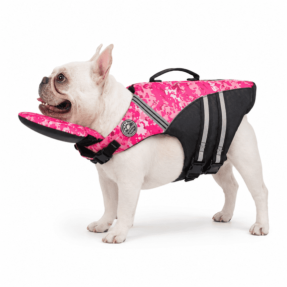 Pawfloaty Dog Dog Life Jacket with Head Rest, Adjustable Pet Safety Vest with Removable Front Float and Handle for Swimming