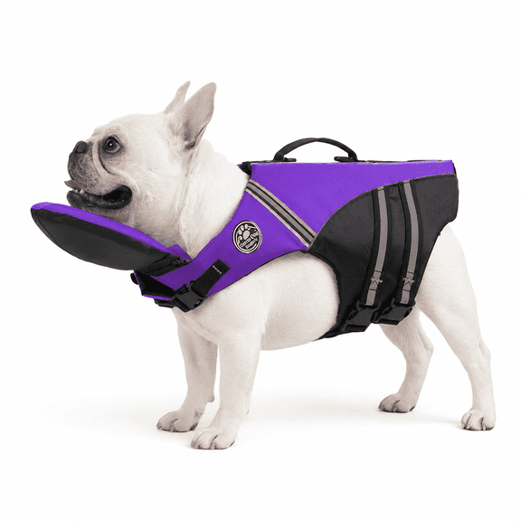 Pawfloaty Dog Life Jacket with Head Rest, Adjustable Dog Life Vest with Removable Chin Float, Reflective Puppy Float Vest with Handle for Boating, Pool, Lake & Beach