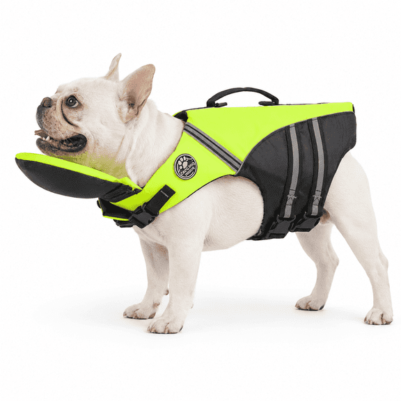 Pawfloaty Dog Life Jacket with Head Rest, Adjustable Dog Life Vest with Removable Chin Float, Reflective Puppy Float Vest with Handle for Boating, Pool, Lake & Beach