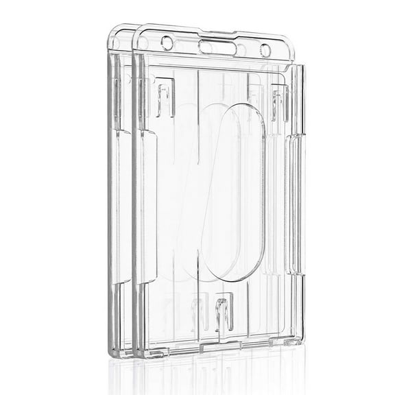 Pawfly Vertical 2-Card Badge Holder with Thumb Slot Hard Transparent PC Case Protector for Office School IDs Credit Cards Driver’s Licenses and Passes, 2 Pack