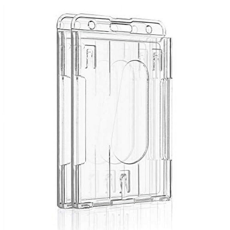 Pawfly Vertical 2-Card Badge Holder With Thumb Slots Hard Transparent PC Case Protector With Retractable Badge Reel Carabiner Clip For IDs Credit