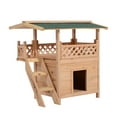 thumbnail image 1 of Pawhut 2-Story Indoor, Outdoor Wooden Cat House Shelter With Balcony Roof, Natural, 1 of 6