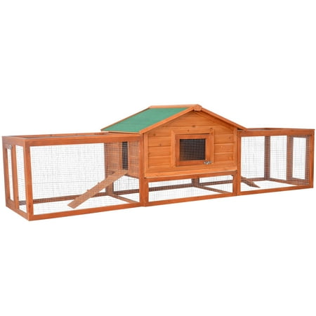 Pawhut 2-Story Large Wooden Rabbit Hutch Pet House with Ramps, Lockable Doors, Run Area and Asphalt Roof for Outdoor Use