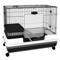 Pawhut 32”L 2-Level Indoor Small Animal Rabbit Cage with Wheels, Black