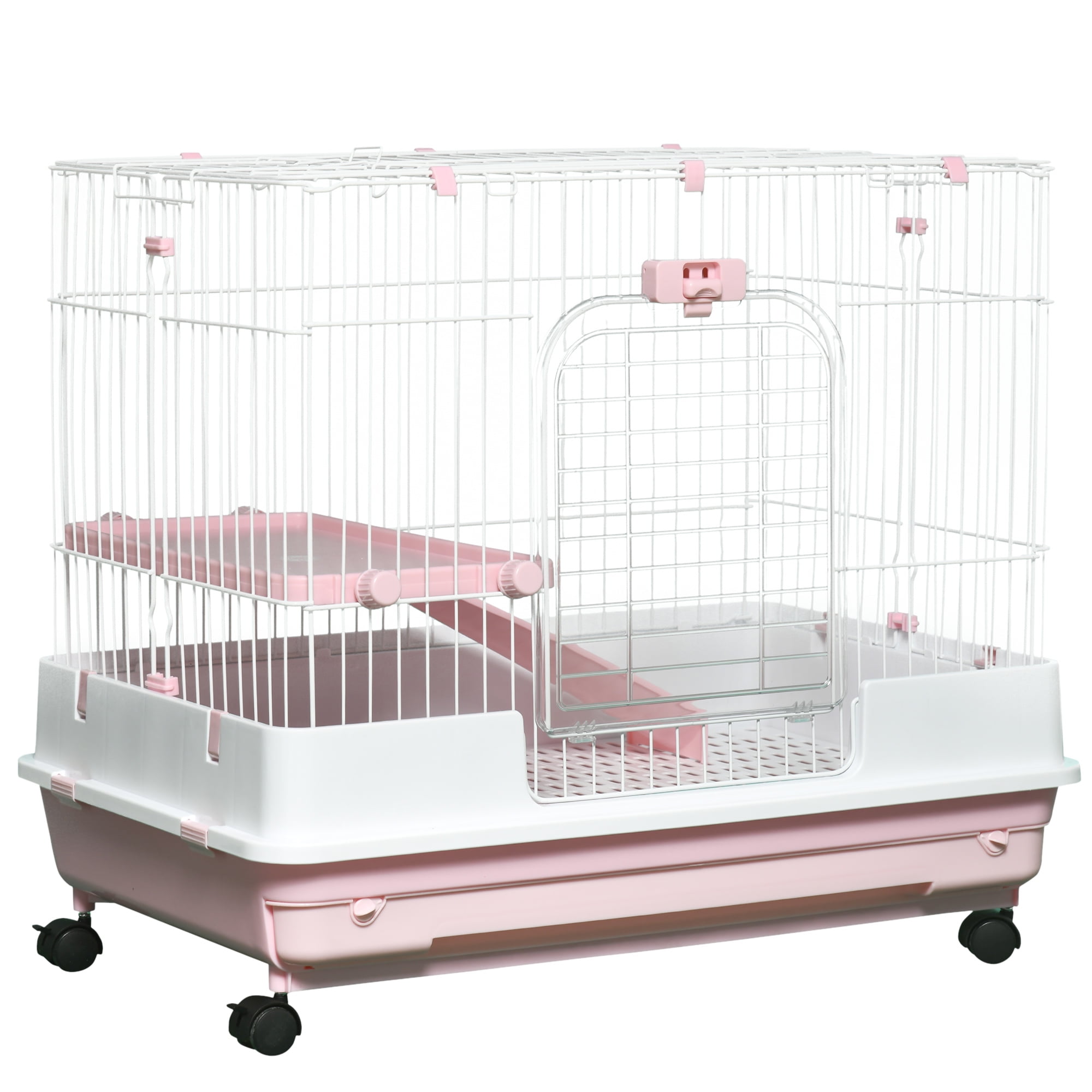 Pawhut Small Animal Cage With Playpen, Pet Habitat Indoor For Guinea Pigs  Hedgehogs Bunnies With Water Bottle, Food Dish, Feeding Trough, 42x33x21  : Target