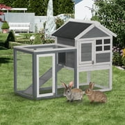 Pawhut 48" Wooden Chicken Coop Rabbit Hutch Bunny Cage Pet House w/Ladder & Run