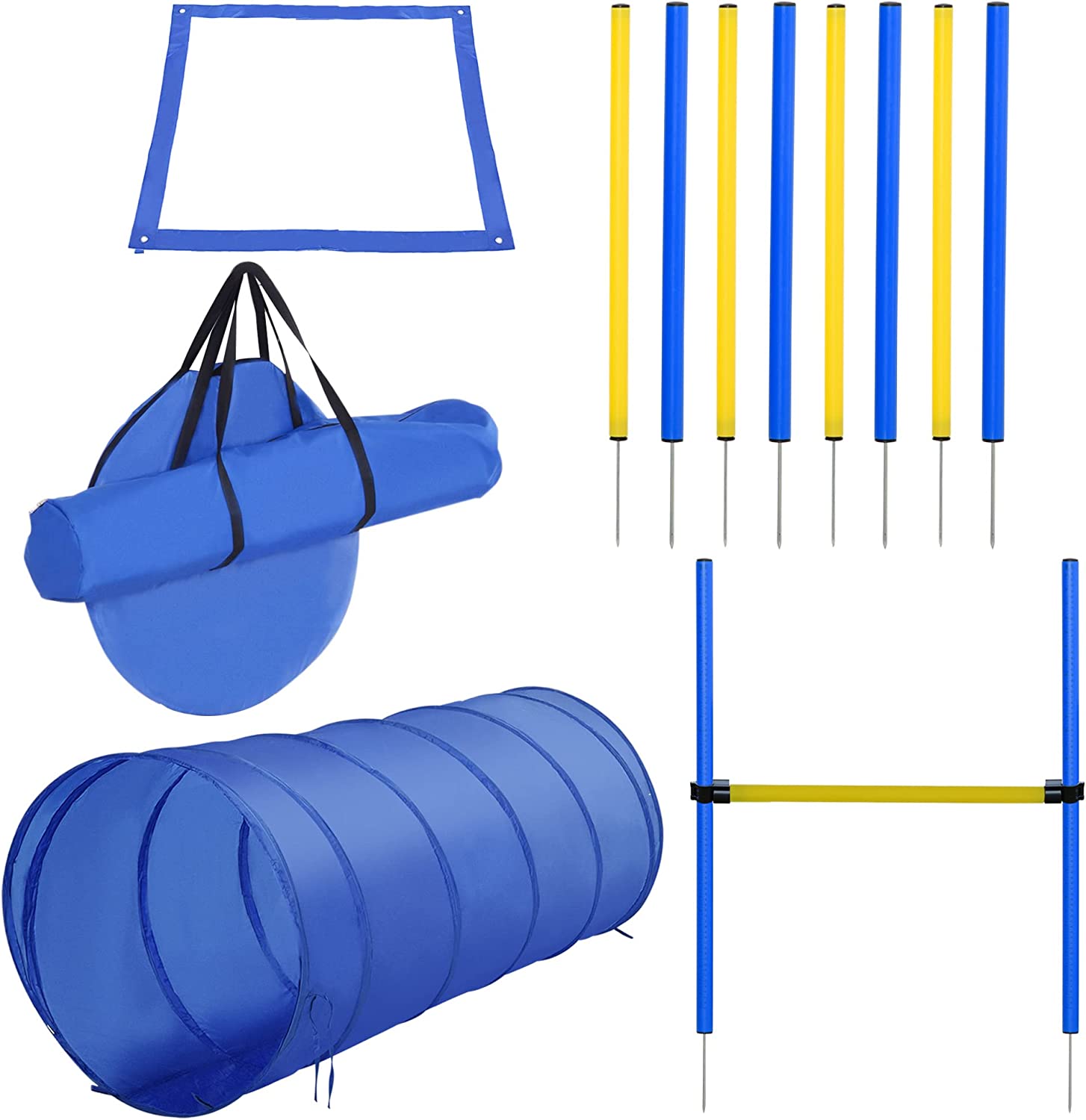 Pawhut 4PC Obstacle Dog Agility Training Course Kit Backyard Competitive Equipment- Blue, Yellow - image 1 of 9