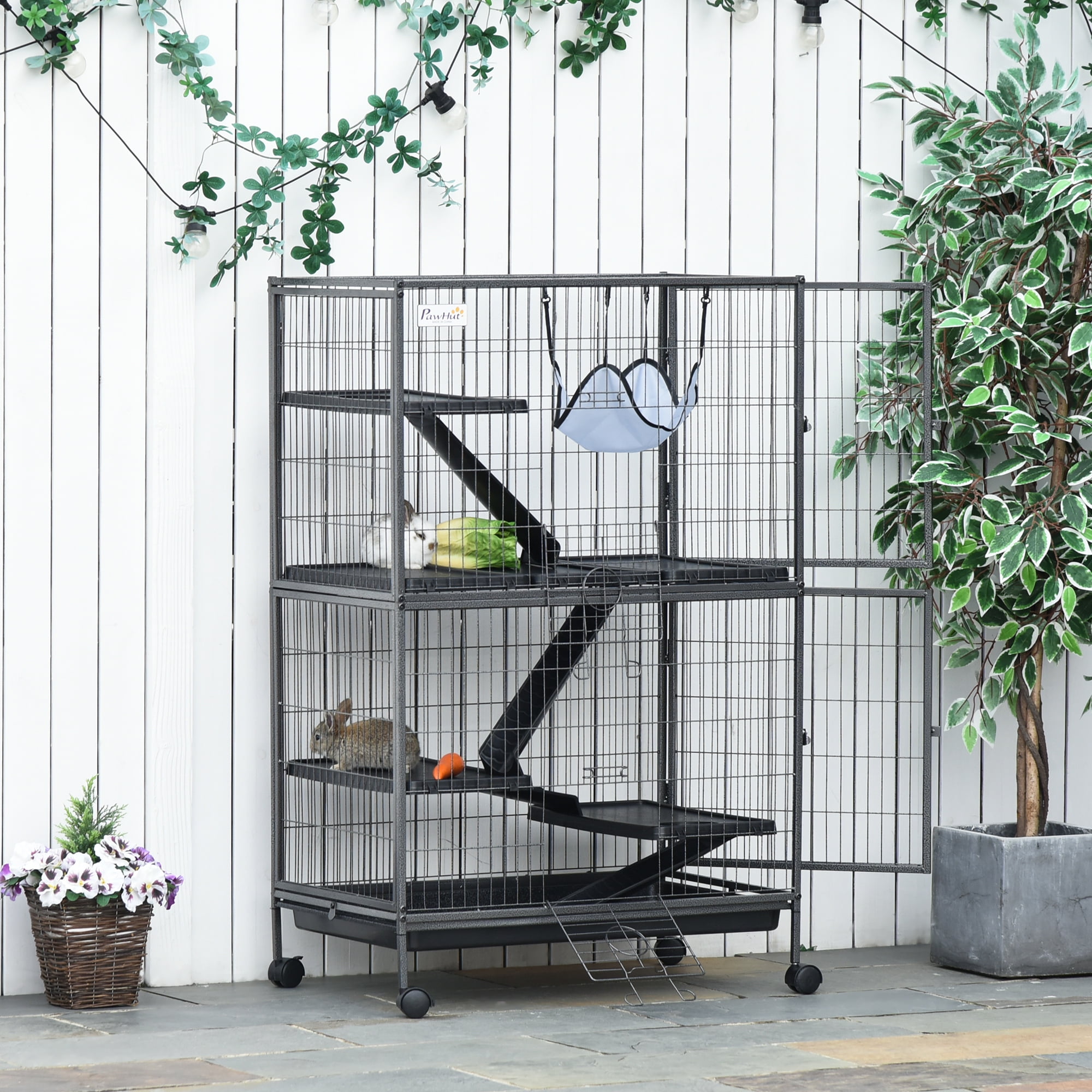 Silvery Gray 50" 5-Tier Steel Small Animal Cage with Hammock