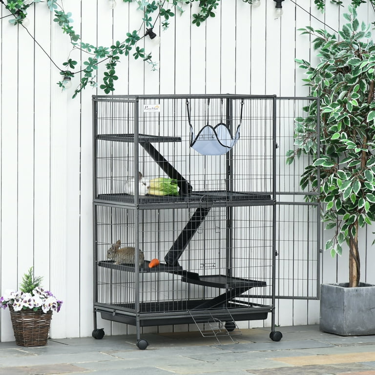 Free Shipping Pawhut 50 Au 4 Tier Steel Plastic Small Animal Pet Cage Kit with Wheels Silver Gray Hammertone Walmart