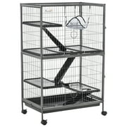 Pawhut 50” 4 Tier Steel Plastic Small Animal Pet Cage Kit with Wheels, Silver Gray Hammertone