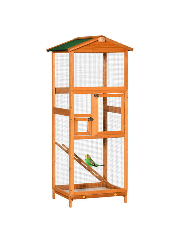 Pawhut 65" Large Wooden Vertical Outdoor Aviary Flight House Bird Cage With 2 Doors