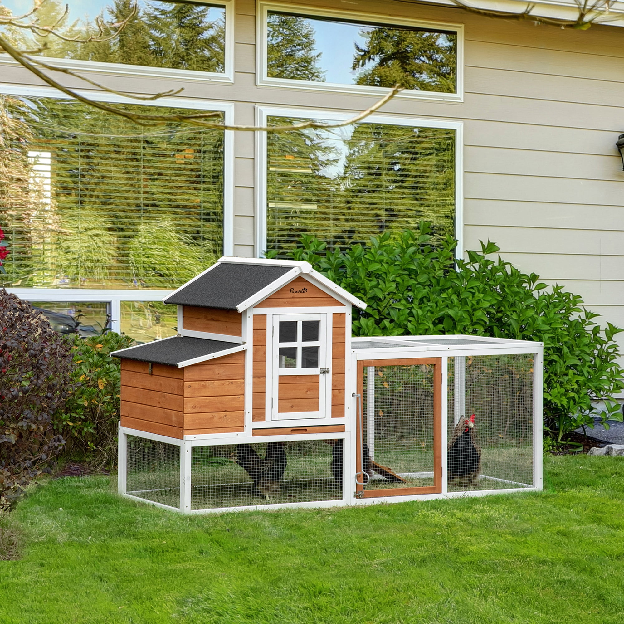 Large White and Natural Fir Wood Chicken Coop with Run