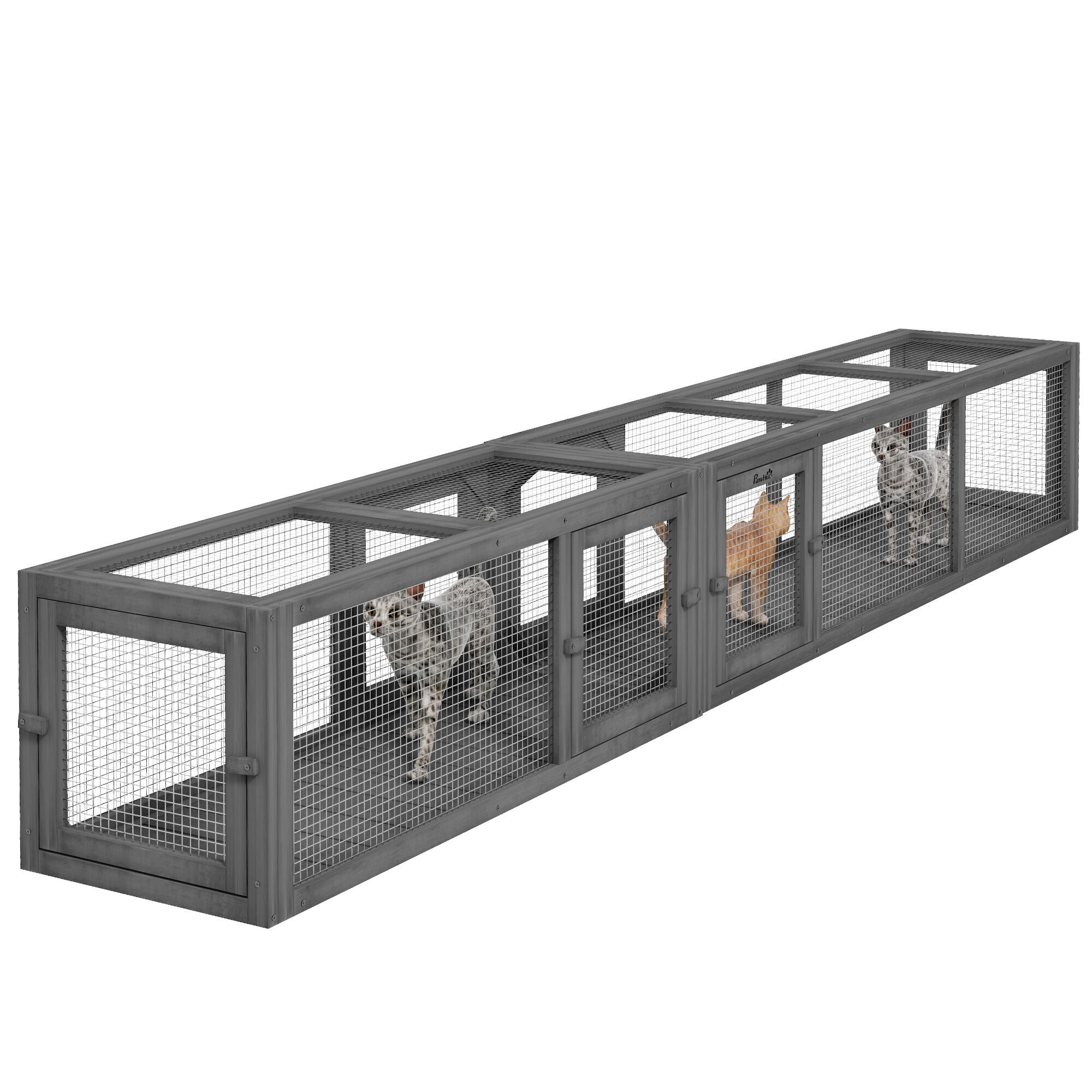 Pawhut Cat Tunnel Outdoor,Wooden Cat Tube with Combinable Design,8 Doors,98" Cat Toys for Kitty,Puppy,Pet,House,Window,Cage,Dark Gray,Dark Grey Wood Pet Supplies Pet Beds Furniture
