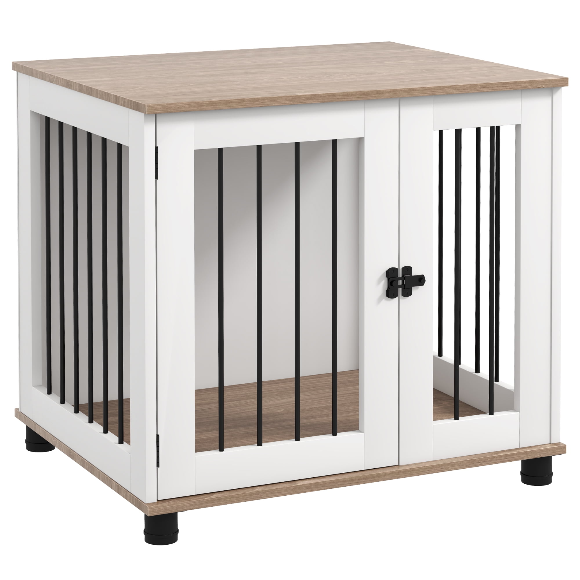 White and Brown Wooden Dog Crate Side Table