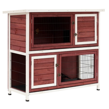 Pawhut Elevated Stacked Wooden Rabbit Hutch Small Animal Habitat with Ramp, 48"