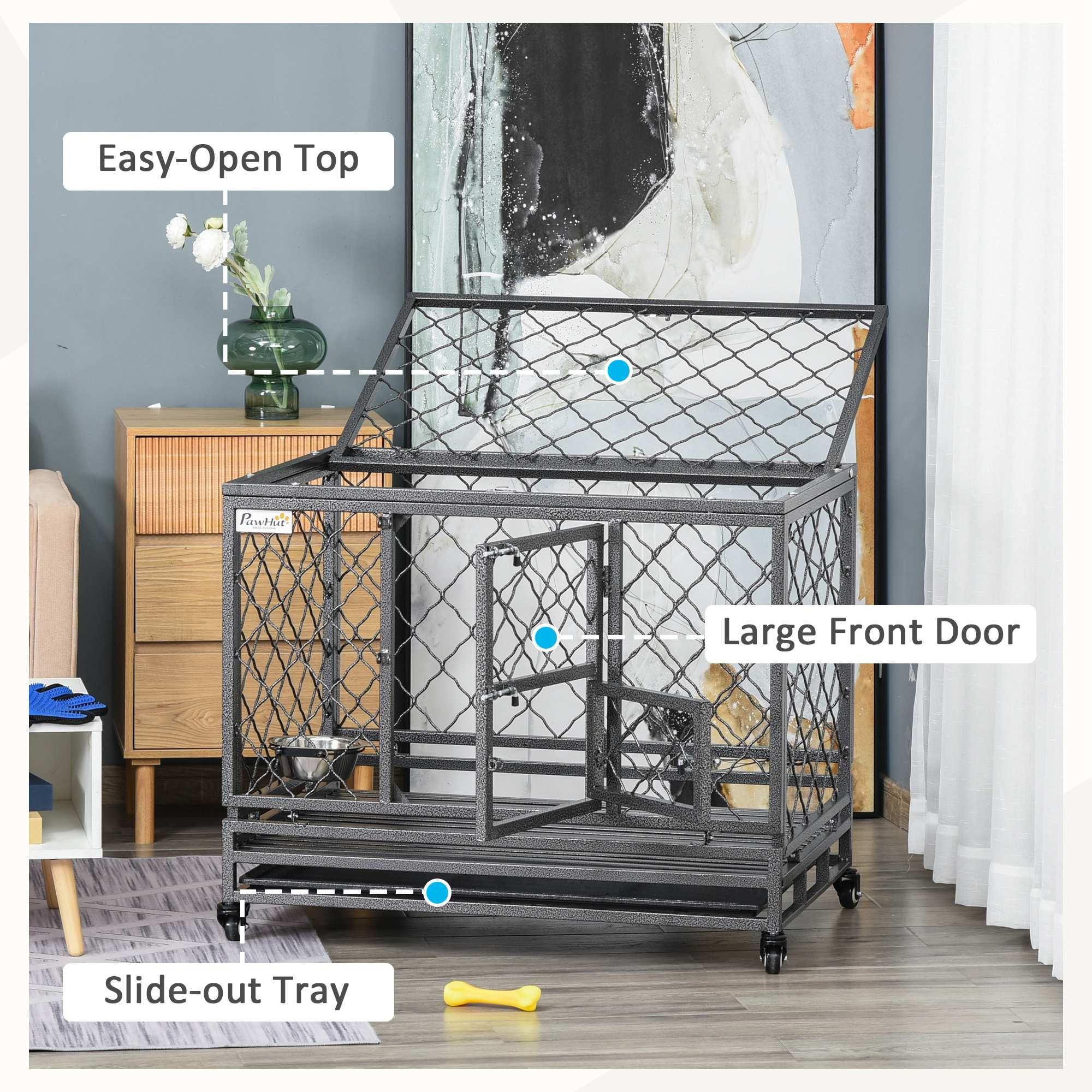 Pawhut Heavy Duty Dog Crate Metal Kennel and Cage Dog Playpen with ...