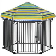 Pawhut Heavy-duty Pet Playpen Kennel with Door & Removable Cover 6 Panels for Small & Medium Sized Dogs for Indoor &Outdoor Use, Black