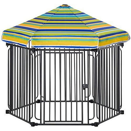 Pawhut Heavy-duty Pet Playpen Kennel with Door & Removable Cover 6 Panels for Small & Medium Sized Dogs for Indoor &Outdoor Use, Black