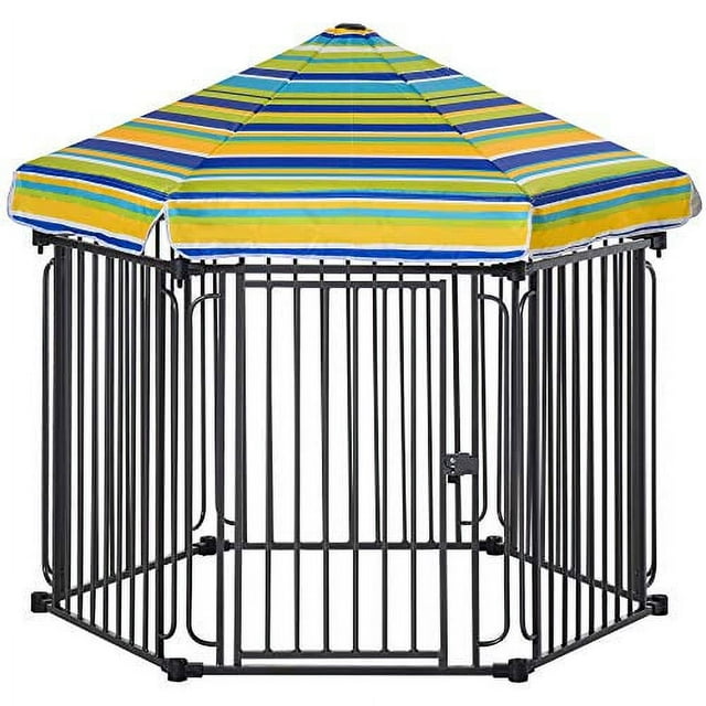 Pawhut Heavy-duty Pet Playpen Kennel with Door & Removable Cover 6 Panels for Small & Medium Sized Dogs for Indoor &Outdoor Use, Black