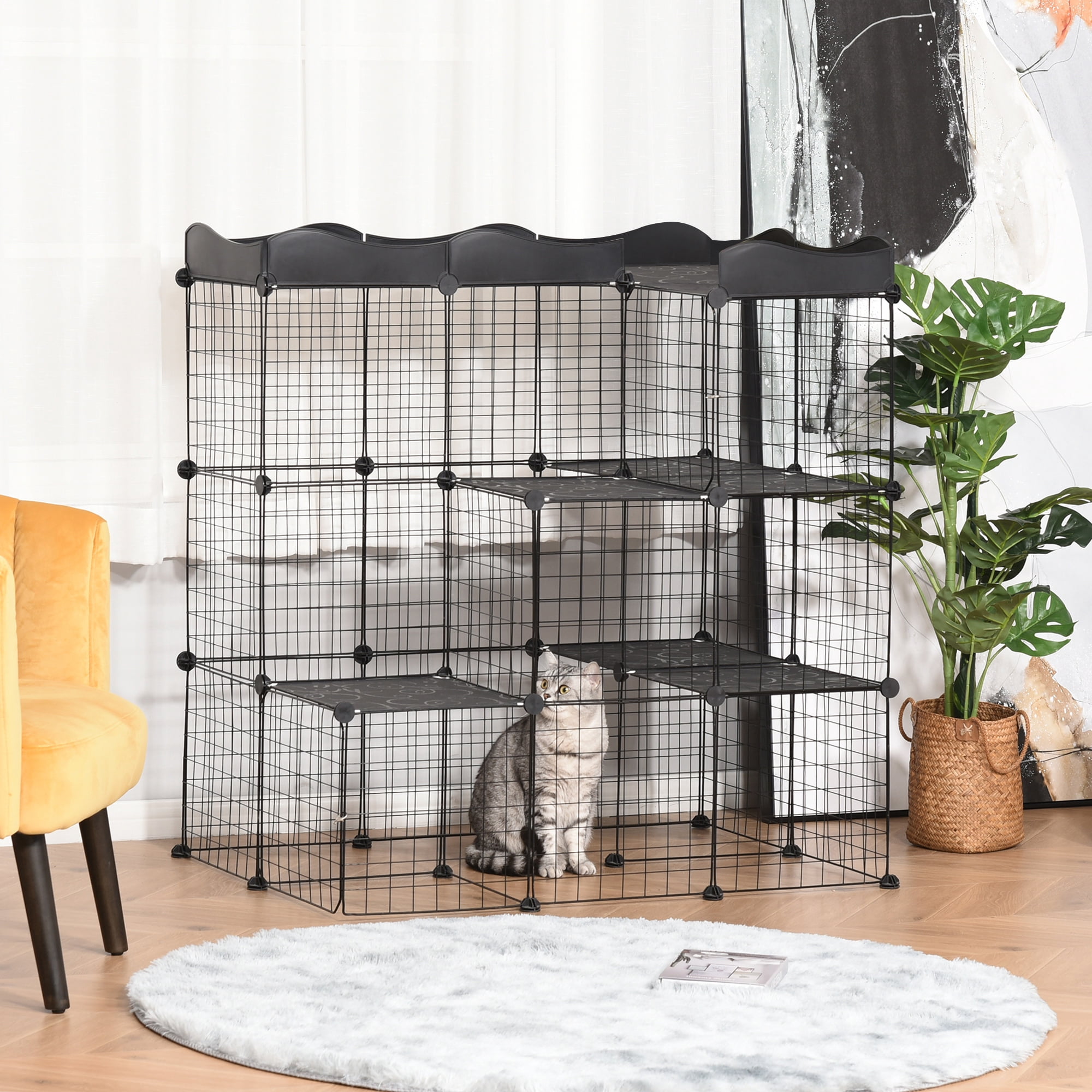 Pawhut Indoor and Outdoor Pet Playpen with Door, Ramp, and Accessories for Kittens