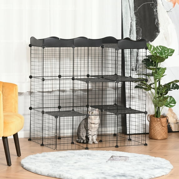 Pawhut Indoor and Outdoor Pet Playpen with Door, Ramp, and Accessories for Kittens