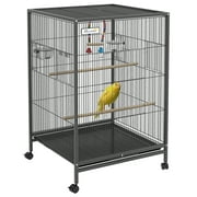 Pawhut Metal Bird Cage with Stand for Parrots, Lovebirds, Finches, Gray
