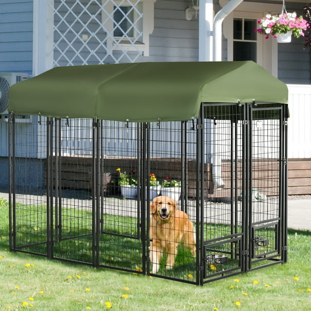 Pawhut Lockable Dog Kennel with UV-Resistant Roof for Indoor/Outdoor ...