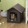 thumbnail image 1 of Pawhut Outdoor Heated Cat House, Brown , 21-in, 1 of 9