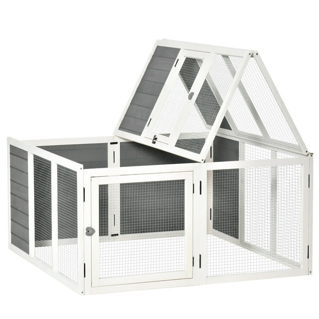 Pawhut Rabbit Hutch, Wooden Outdoor Bunny Cage With An Openable
