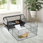 Pawhut Rolling Metal Rabbit & Small Animal Hutch Cage