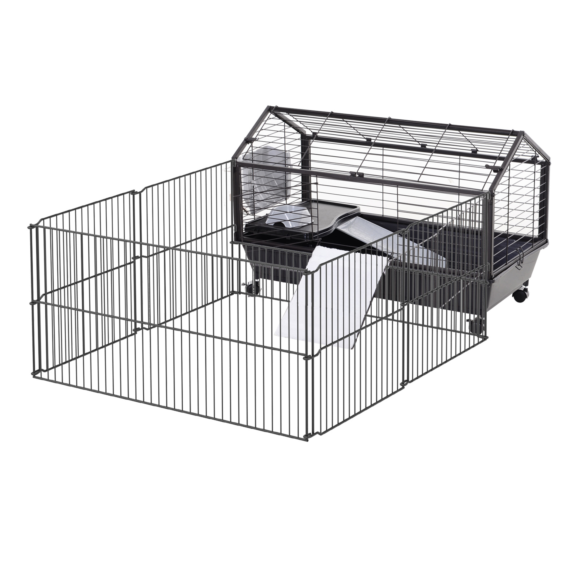 Pawhut 32”L 2Level Indoor Small Animal Rabbit Cage with Wheels, Black