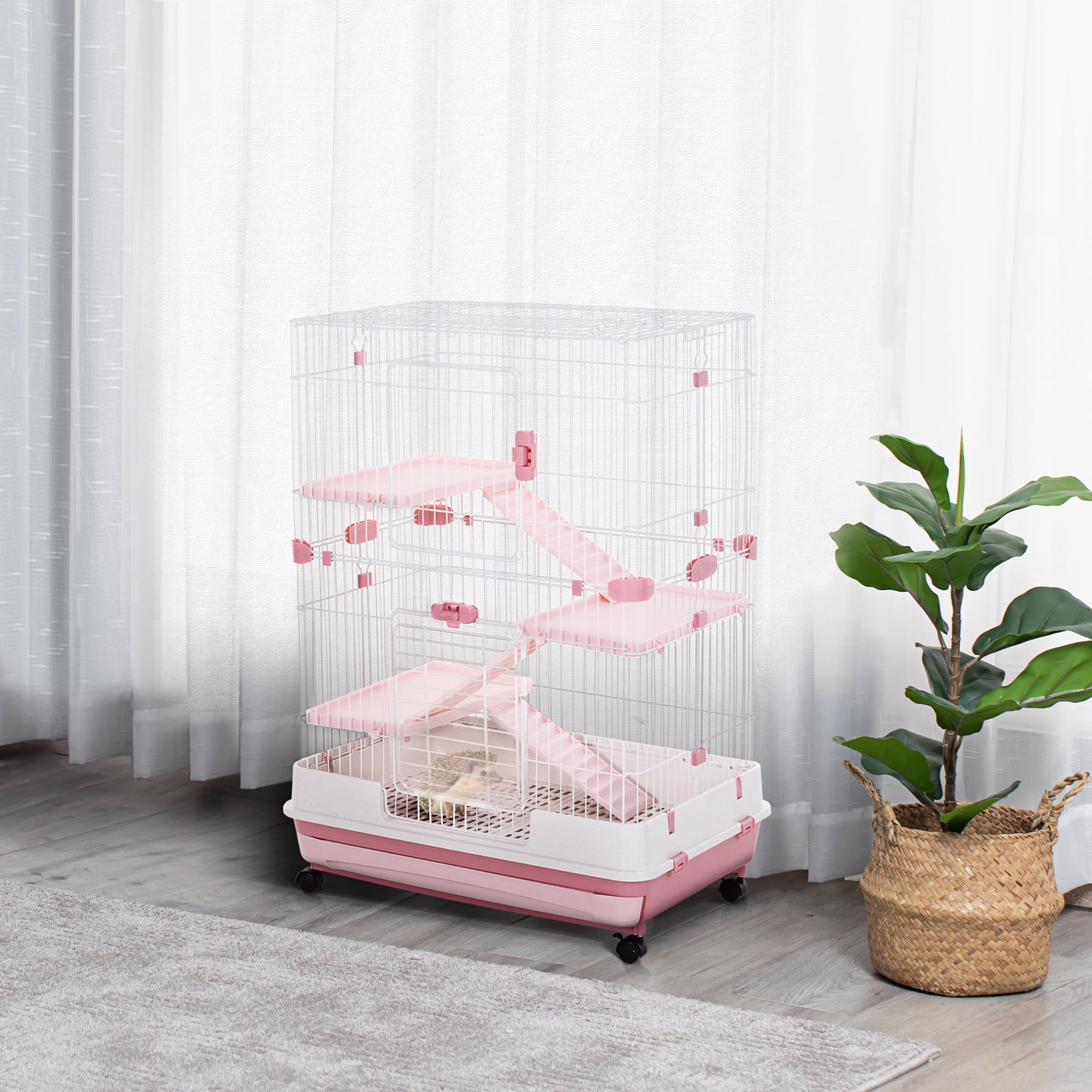 Pawhut Small Animal Metal Hutch with Wheels, Indoor