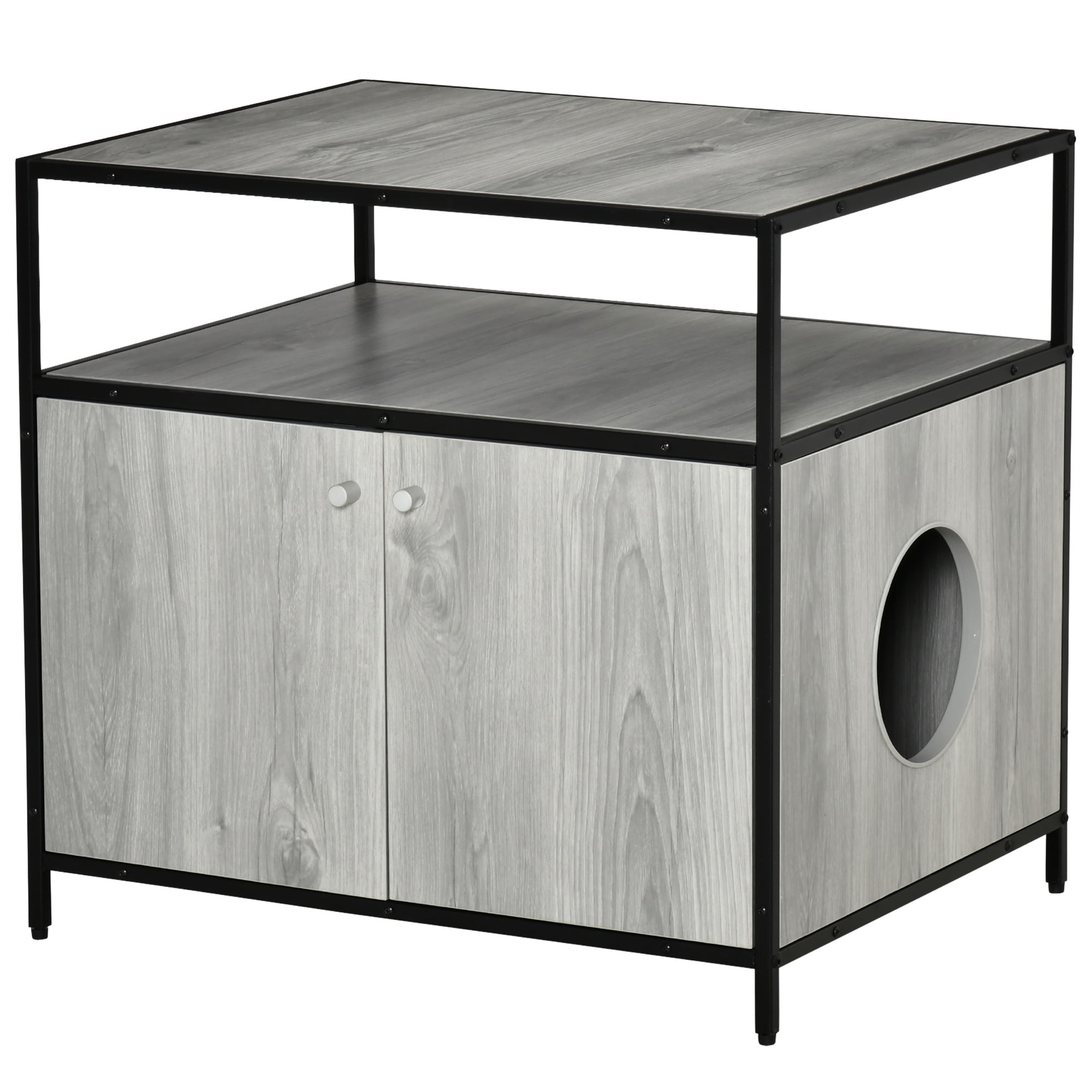 PawHut Wooden Cat Litter Box Enclosure, Hidden Kitten Washroom, Indoor ...
