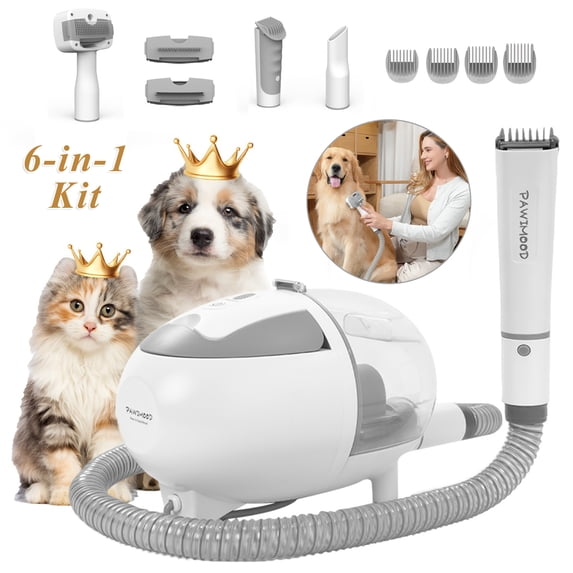 Pawimood 6-in-1 Pet Grooming Vacuum Machine Kit, Vacuum Trimming, 13000PA High Suction 3-Speed Adjustable, Equipped with Steam Function, for Dogs and Cats Pet, Home Effectively Cleaning Pet Hair