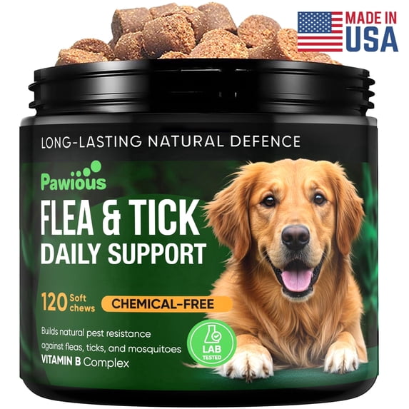 Pawious Flea and Tick Supplement for Dogs Chewables - Natural Support for Dogs Skin & Coat - 9 Oz, 120 Ct.