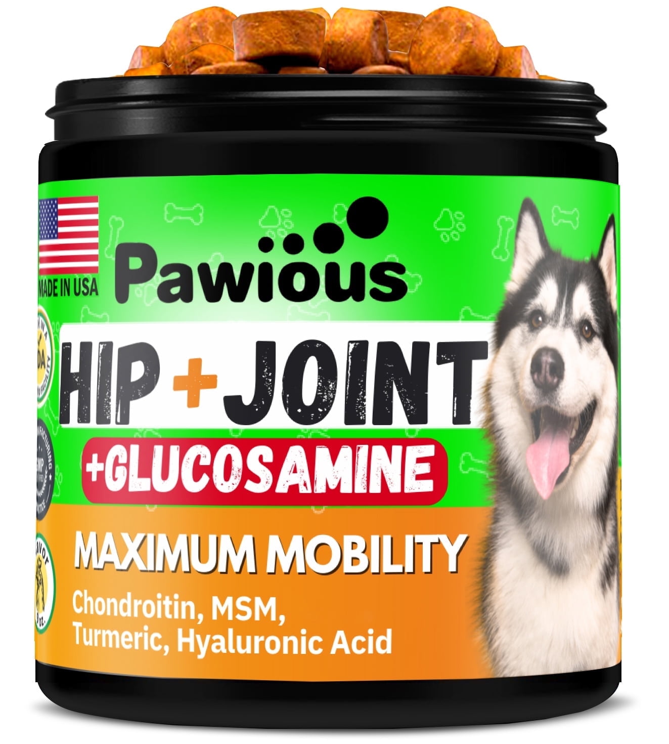 Pawious Hip and Joint Chews for Dogs - 120 ct. - Glucosamine for Dogs - Mobility Bites